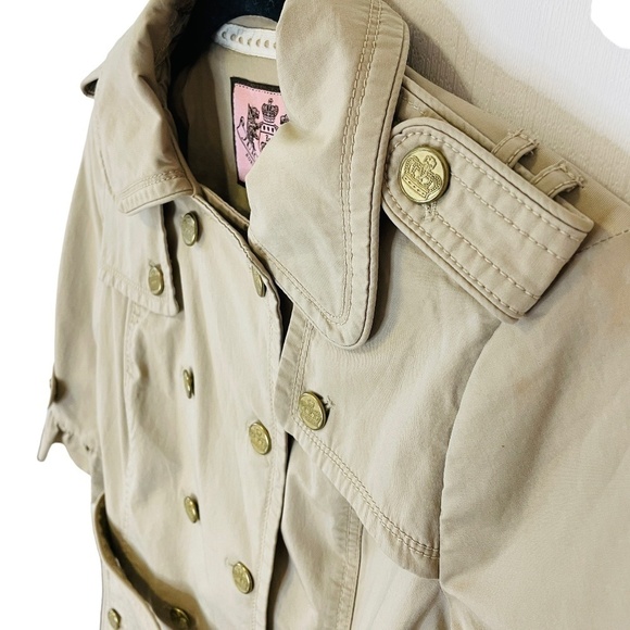 JUICY Couture Tan Trench Cotton Y2K Double Breasted Neutral Trench Coat SZ S - Picture 10 of 12